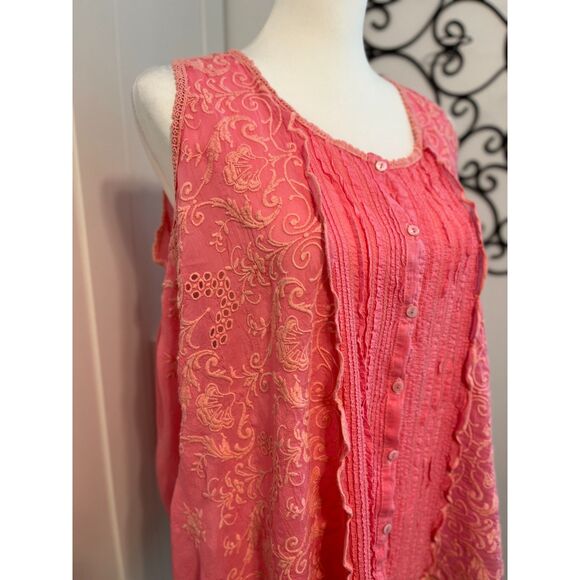 Johnny Was Coral Sleeveless Flowy Shirt Size Small - Picture 4 of 14
